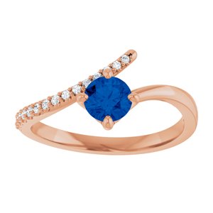 14K Rose Gold Natural Blue Sapphire & 1/10 CTW Natural Diamond Bypass Ring