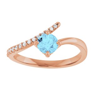 14K Rose Gold Natural Aquamarine & 1/10 CTW Natural Diamond Bypass Ring
