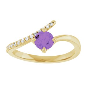 14K Yellow Gold Natural Amethyst & 1/10 CTW Natural Diamond Bypass Ring