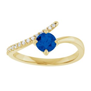 14K Yellow Gold Lab-Grown Blue Sapphire & 1/10 CTW Natural Diamond Bypass Ring