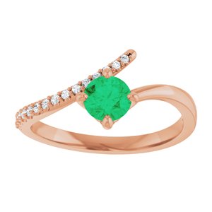 14K Rose Gold Natural Emerald & 1/10 CTW Natural Diamond Bypass Ring
