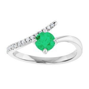 14K White Gold Natural Emerald & 1/10 CTW Natural Diamond Bypass Ring