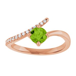 14K Rose Gold Natural Peridot & 1/10 CTW Natural Diamond Bypass Ring