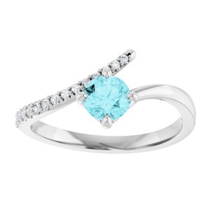 14K White Gold Natural Blue Zircon & 1/10 CTW Natural Diamond Bypass Ring