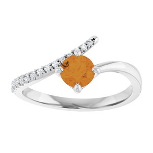 14K White Gold Natural Citrine & 1/10 CTW Natural Diamond Bypass Ring
