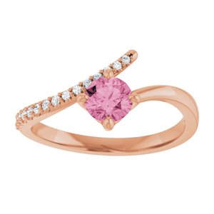14K Rose Gold Natural Pink Tourmaline & 1/10 CTW Natural Diamond Bypass Ring
