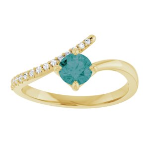 14K Yellow Gold Lab-Grown Alexandrite & 1/10 CTW Natural Diamond Bypass Ring