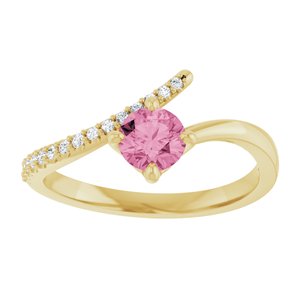 14K Yellow Gold Natural Pink Tourmaline & 1/10 CTW Natural Diamond Bypass Ring