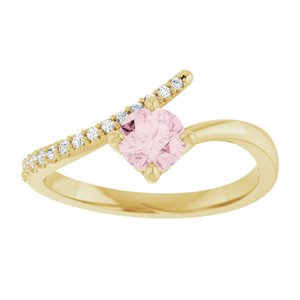 14K Yellow Gold Natural Pink Morganite & 1/10 CTW Natural Diamond Bypass Ring