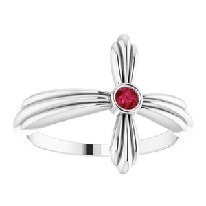Sterling Silver Natural Ruby Sideways Cross Ring