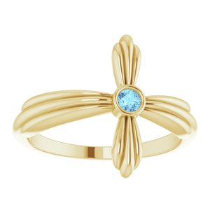 14K Yellow Gold Natural Aquamarine Sideways Cross Ring