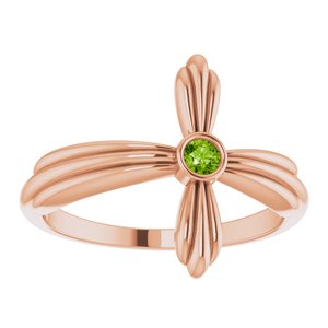 14K Rose Gold Natural Peridot Sideways Cross Ring