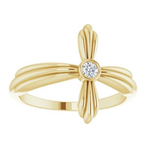 14K Yellow Gold Natural White Sapphire Sideways Cross Ring