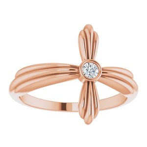 14K Rose Gold Natural White Sapphire Sideways Cross Ring