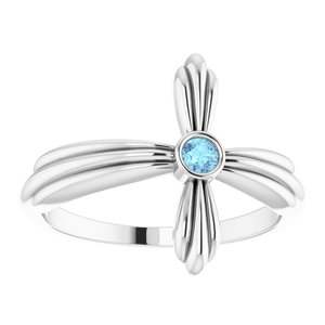 Platinum Natural Aquamarine Sideways Cross Ring