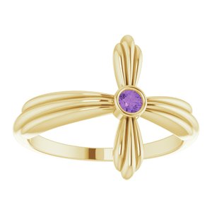 14K Yellow Gold Natural Amethyst Sideways Cross Ring