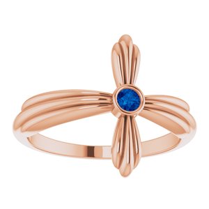 14K Rose Gold Natural Blue Sapphire Sideways Cross Ring