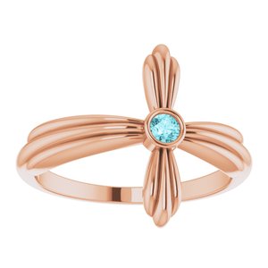 14K Rose Gold Natural Blue Zircon Sideways Cross Ring