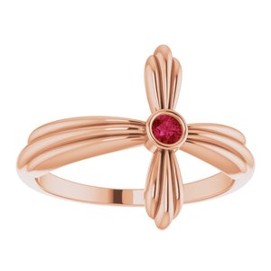 14K Rose Gold Natural Ruby Sideways Cross Ring