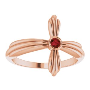 14K Rose Gold Natural Mozambique Garnet Sideways Cross Ring