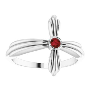 Platinum Natural Mozambique Garnet Sideways Cross Ring