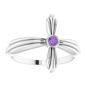 14K White Gold Natural Amethyst Sideways Cross Ring