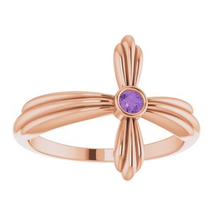 14K Rose Gold Natural Amethyst Sideways Cross Ring