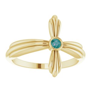14K Yellow Gold Natural Alexandrite Sideways Cross Ring