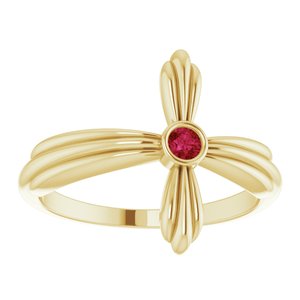 14K Yellow Gold Natural Ruby Sideways Cross Ring