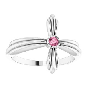 14K White Gold Natural Pink Tourmaline Sideways Cross Ring