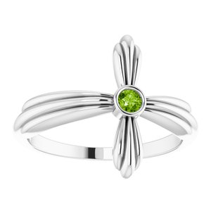 Platinum Natural Peridot Sideways Cross Ring