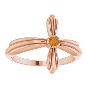 14K Rose Gold Natural Citrine Sideways Cross Ring