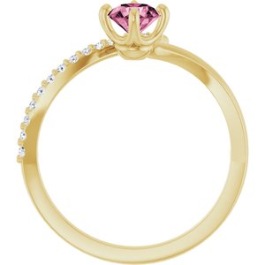 14K Yellow Gold Natural Pink Tourmaline & 1/10 CTW Natural Diamond Bypass Ring