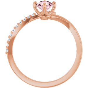 14K Rose Gold Natural Pink Morganite & 1/10 CTW Natural Diamond Bypass Ring