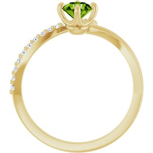 14K Yellow Gold Natural Peridot & 1/10 CTW Natural Diamond Bypass Ring