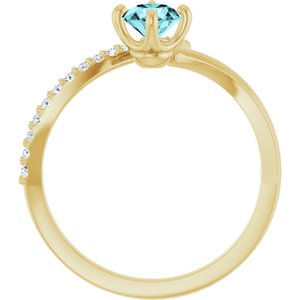 14K Yellow Gold Natural Blue Zircon & 1/10 CTW Natural Diamond Bypass Ring