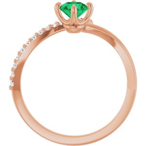 14K Rose Gold Lab-Grown Emerald & 1/10 CTW Natural Diamond Bypass Ring