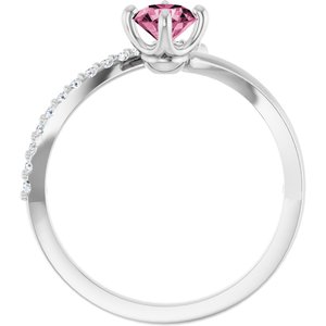 Platinum Natural Pink Tourmaline & 1/10 CTW Natural Diamond Bypass Ring