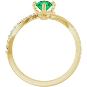 14K Yellow Gold Natural Emerald & 1/10 CTW Natural Diamond Bypass Ring