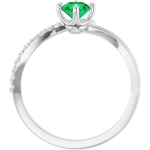 14K White Gold Lab-Grown Emerald & 1/10 CTW Natural Diamond Bypass Ring