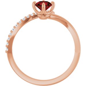 14K Rose Gold Natural Mozambique Garnet & 1/10 CTW Diamond Bypass Ring