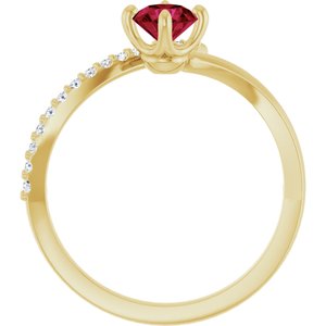 14K Yellow Gold Natural Ruby & 1/10 CTW Natural Diamond Bypass Ring