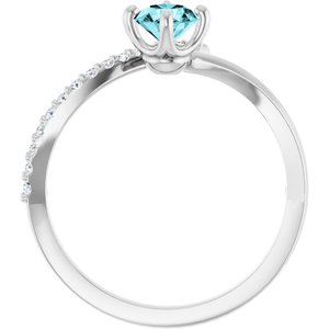 14K White Gold Natural Blue Zircon & 1/10 CTW Natural Diamond Bypass Ring