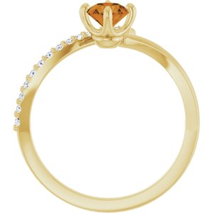 14K Yellow Gold Natural Citrine & 1/10 CTW Natural Diamond Bypass Ring