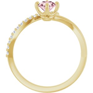 14K Yellow Gold Natural Pink Morganite & 1/10 CTW Natural Diamond Bypass Ring