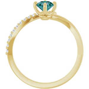14K Yellow Gold Lab-Grown Alexandrite & 1/10 CTW Natural Diamond Bypass Ring