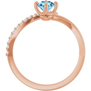 14K Rose Gold Natural Aquamarine & 1/10 CTW Natural Diamond Bypass Ring