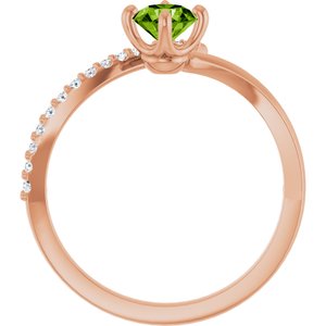 14K Rose Gold Natural Peridot & 1/10 CTW Natural Diamond Bypass Ring