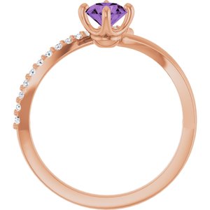 14K Rose Gold Natural Amethyst & 1/10 CTW Natural Diamond Bypass Ring