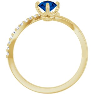 14K Yellow Gold Natural Blue Sapphire & 1/10 CTW Natural Diamond Bypass Ring